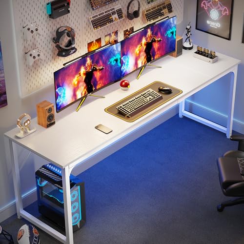 Huuger Computer Desk, 80 Inch Office Desk, Gaming Desk with Storage, Writing Desk Work Desk for Home Office, Study, Long Simple Desk, Large Legroom, Metal Frame, White