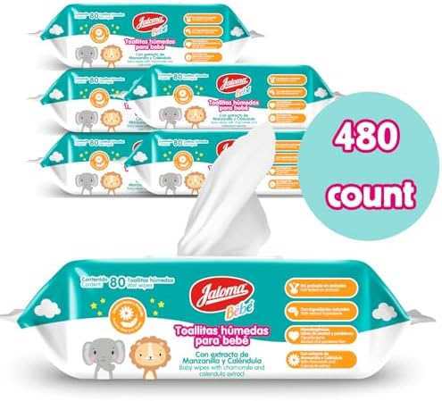 JALOMA Baby Wipes, Pack of 6, 80 Wipes Each (480 Count)