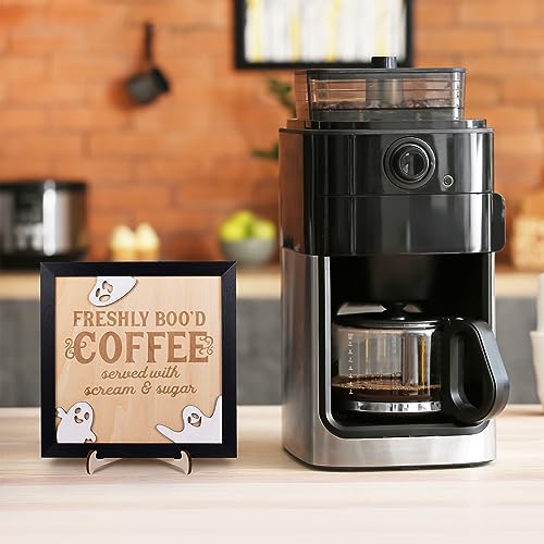 FRESHLY BOO’D COFFEE Halloween Signs with Stand, Funny Halloween Coffee Bar Decorations, Wooden Halloween Kitchen Decor Accessories, Cute Coffee Bar Wood Sign, Halloween Retro Home Decor Room Indoor Stuff - image 3