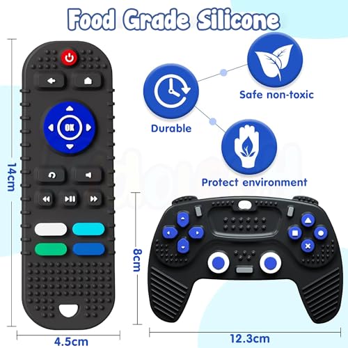 Image of Kidology Baby Teethers - Silicone Remote & Game Controller Shaped Teething Toys |Infant Teether for Teething Relief | Sensory Chew Toys for Boys & Girls 3+ Months | Baby Gift Set- Pack of 2 (Black)