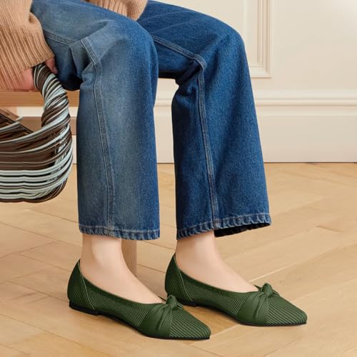Image of TINGRISE Women's Flats Shoes Comfortable Dressy Pointed Toe Knit Washable Ballet Flat