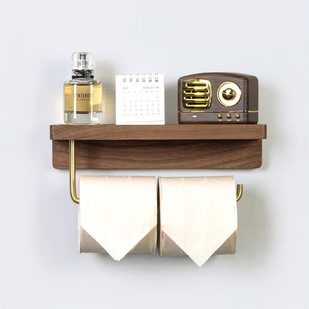Portarrollos de Papel higiénico de Madera para Pared de baño o Cocina con Estante, portarrollos Doble para baño, portarrollos Autoadhesivo, 3,18 cm (4,28 cm) (1,28 cm)