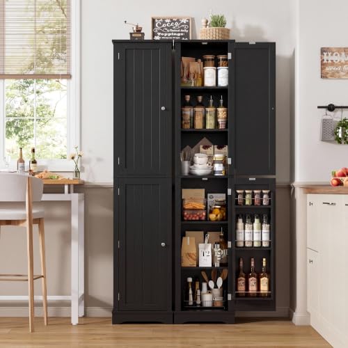 Image of 71 inch Tall Narrow Storage Cabinet with Reversible Doors, Small Pantry, Black