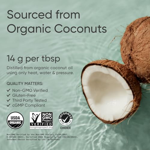 Image of Sports Research Organic Coconut MCT Oil 128oz, Unflavored | Brain & Body Fuel, Great in Keto Coffee & Protein Shakes, Non-GMO, Dairy-Free, 252 Servings, Easy Dispensing Pump Included