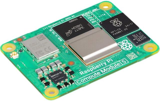 Raspberry Pi Compute Module 5, CM5108064, 8GB LPDDR4 RAM, 64GB eMMC, Quad-Core ARM Cortex-A76 2.4GHz, Wi-Fi, Bluetooth 5.0