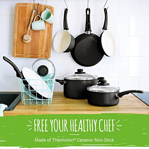 Image of GreenLife 14 Piece Nonstick Ceramic Cookware Set with Soft Grip, Black