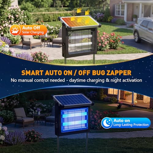 Image of Solar Bug Zapper Outdoor, 4500V Solar Mosquito Zapper for Outdoor & Indoor, 1 /2 Acre Coverage Cordless Rechargeable Electric Fly Zapper, IPX5 Waterproof Mosquito Traps for Backyard, Patio, Camping