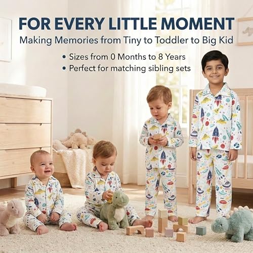 Image of The Mom Store Kids Cotton Night Suit for Boys and Girls | Breathable Night Dress for Kids Boys and Girls | Printed Nightsuit Pajama Set | Comfortable All-Season Sleepwear for Daily Use | Combo Set