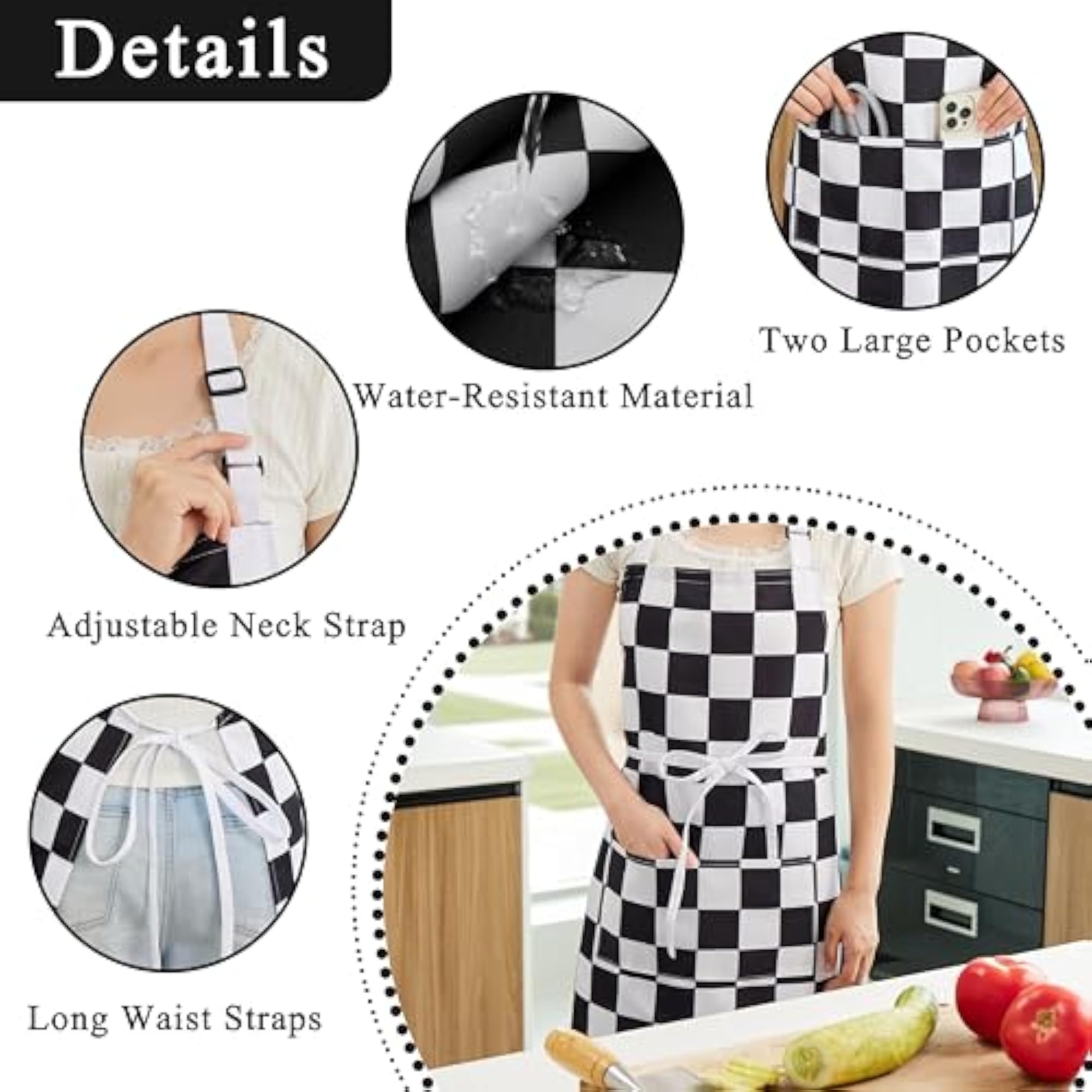 2 Pack Checkered Kitchen Apron Set for Cooking