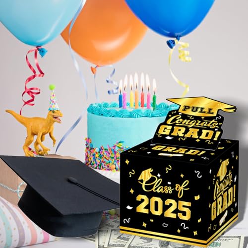 2025 Graduation Money Box Cash Graduation Gifts Surprise Money Box with Pull Out Happy Graduation Congrat Grad Card for Class of 2025 Graduation Party Supplies High School College