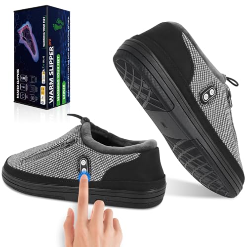 Foot Warmer, Kamlif Heated Slippers for Men Women, 5V Heating Pad, Rechargeable Electric Shoes Indoor House Shoes Plush Slip Outdoor Camping Feet Warmer with 5000 mAh Battery