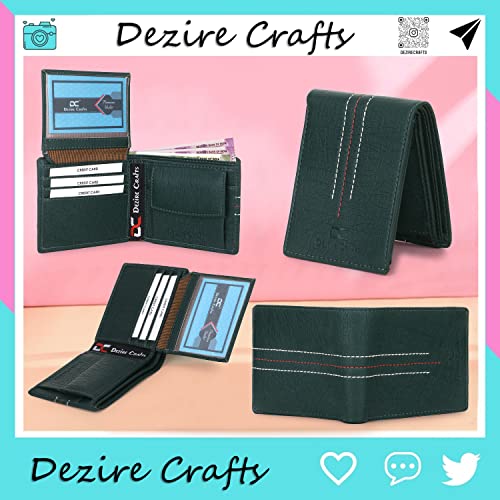 Image of Dezire Crafts Men Formal, Casual Black Artificial Leather Wallet (6 Card Slots) (Green)