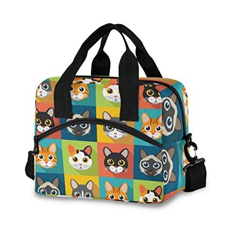 Cute Cats Lunch Bag for Women Men Insulated Lunch Box Tote Bag with Detachable Shoulder Strap & Carry Handle,Reusable Cooler Bag for Work School Picnic Cover