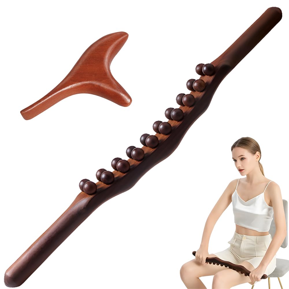 Gua Sha Wooden Therapy kijek do masażu, HOVCEH 20 koralików, drewniany pręt do masażu, do masażu powięzi, do masażu stóp i rąk, narzędzie do rozluźniania mięśni