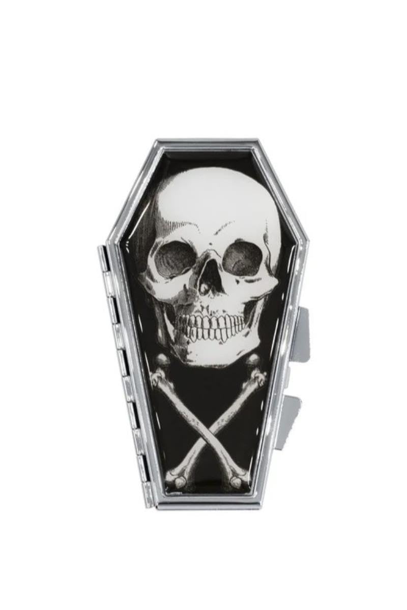 Kreepsville 666 Silver Anatomical Skull Coffin Compact Mirror Gothic Makeup Horror