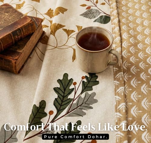 Image of VAS COLLECTIONS Cotton AC Blanket for Single Bed (152 x 225 cm) | Reversible Soft Lightweight All-Season Blanket | Skin-Friendly & Breathable Comforter (Golden Leaf Garden)