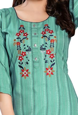 Image of DREAM & DZIRE Blue Office wear Kurti for Women of Cotton in Plus Size & Small Size.