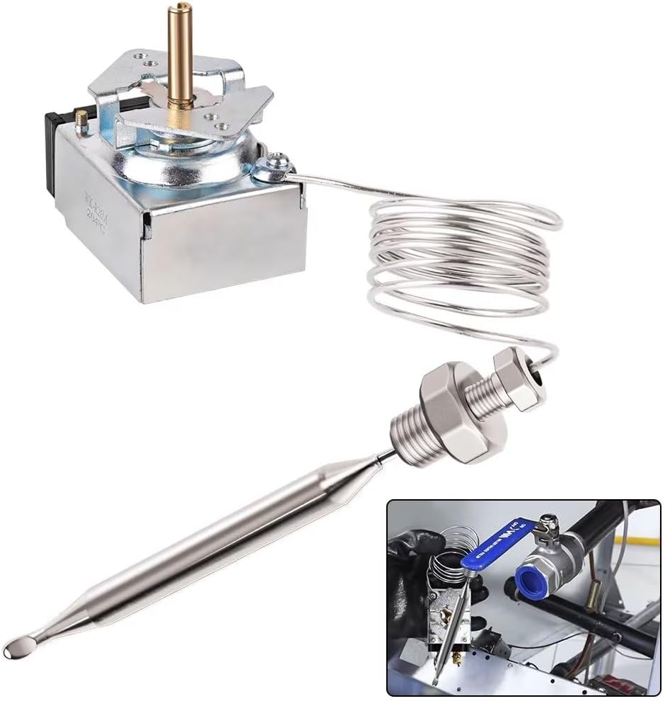 60124501 Deep Fryer Thermostat RX-1-36, 1/4" MPT Stuff Box Millivolt Thermostat 200-400°F, Compatible with Pitco, Imperial 1175, American Range A50400, Royal Range 3113