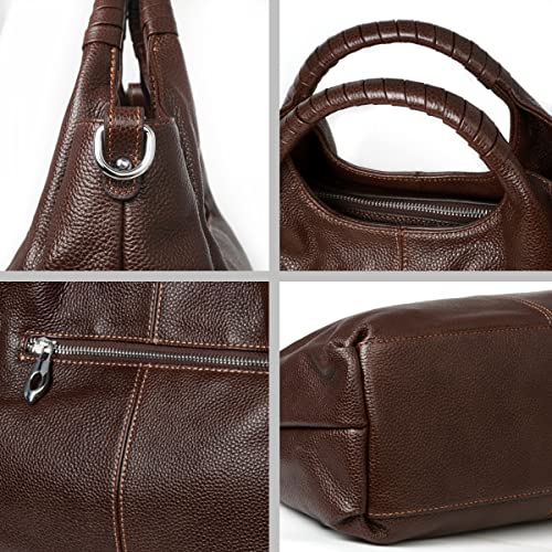 Image of Iswee Genuine Leather Top Handle Bag for Women Purses and Handbags Large | Crossbody Tote,Holds 13 inch laptop,3 Pocket Compartments,Adjustable Leather Long Strap,Every Bag