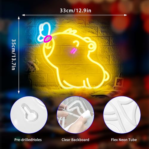 Image of Neon Sign, Capybara Neon Signs for Wall Decor LED Signs Neon Light | Capybara Neon Sign for Bedroom, Living Room, Kids Room, Gaming Room, Party, Bar, Home Decor, Gift, USB Powered