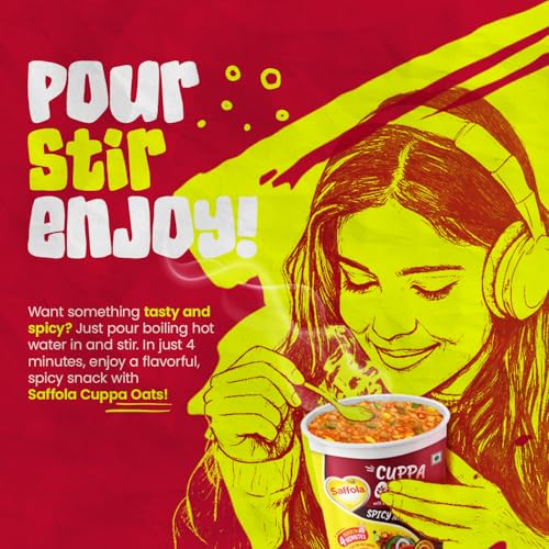 Image of Saffola Cuppa Oats, Spicy Mexicana | Tasty Mazedaar Snack | Just add hot water | Goodness of Jowar & Veggies | No Maida, No Added Preservatives | Helps Manage Weight | 44g /52g (weight may vary)