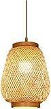 Genérico Lámpara colgante de bambú tejida a mano con pantalla mimbre ratán, estilo retro japonés E27, lámpara techo, accesorio iluminación for decoración sala estar y dormitorio