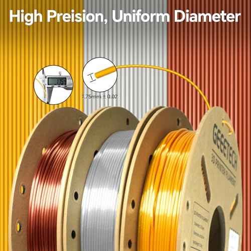 Image of Geeetech Bundle Silk PLA Filament 1.75mm for 3D Printer, Metal-Like Shiny 3D Filament, 3 Spools Pack, 0.5kg /Spool, Dimensional Accuracy + /- 0.02 mm, Metallic Silver+Copper+Gold