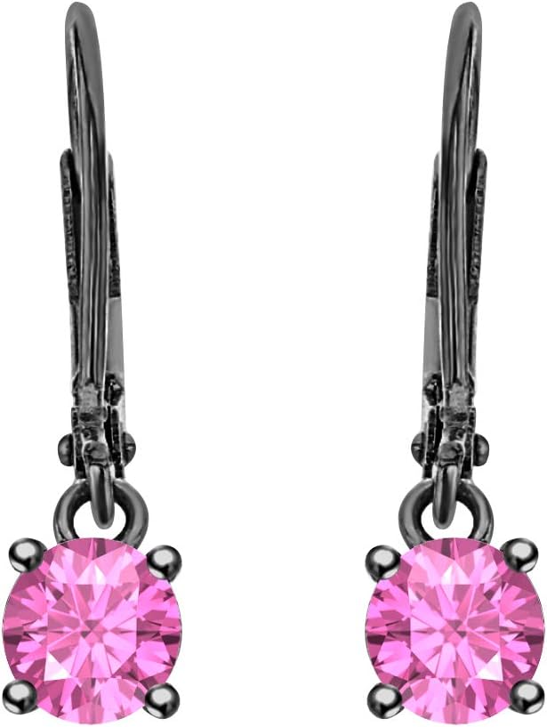Wonderful 4mm Round Cut Pink Sapphire 18K Black Gold Over .925 Sterling Silver Fancy Party Wear Dangle Clip-On Earrings For Women