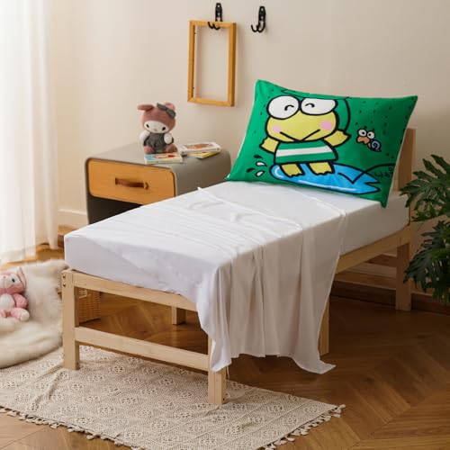 Image of Wellboo Cartoon Frog and Snail Toddler Bedding Sets for Girls Boys Bright Green and Blue 4 Pieces Soft Crib Bed Set Including Comforter, Sheets and Pillowcase Kids Soft Cute Animals Blue Quilt Warm