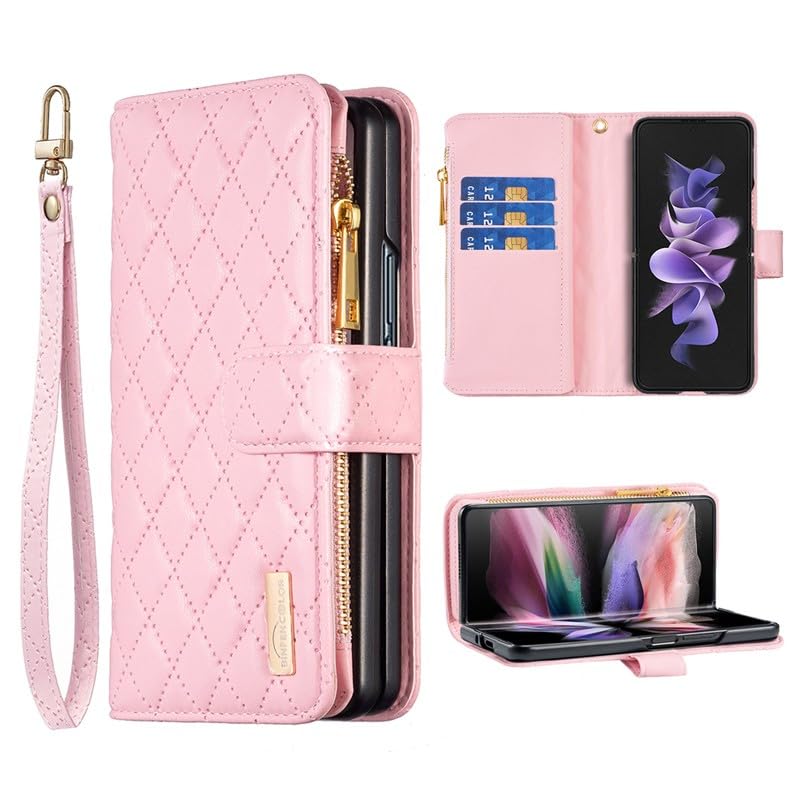 Étui Samsung Galaxy Z Fold 7 en cuir rose avec rabat haut de gamme