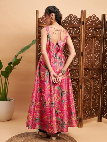 Image of Women Floral Sleeveless Anarkali Maxi Kurta
