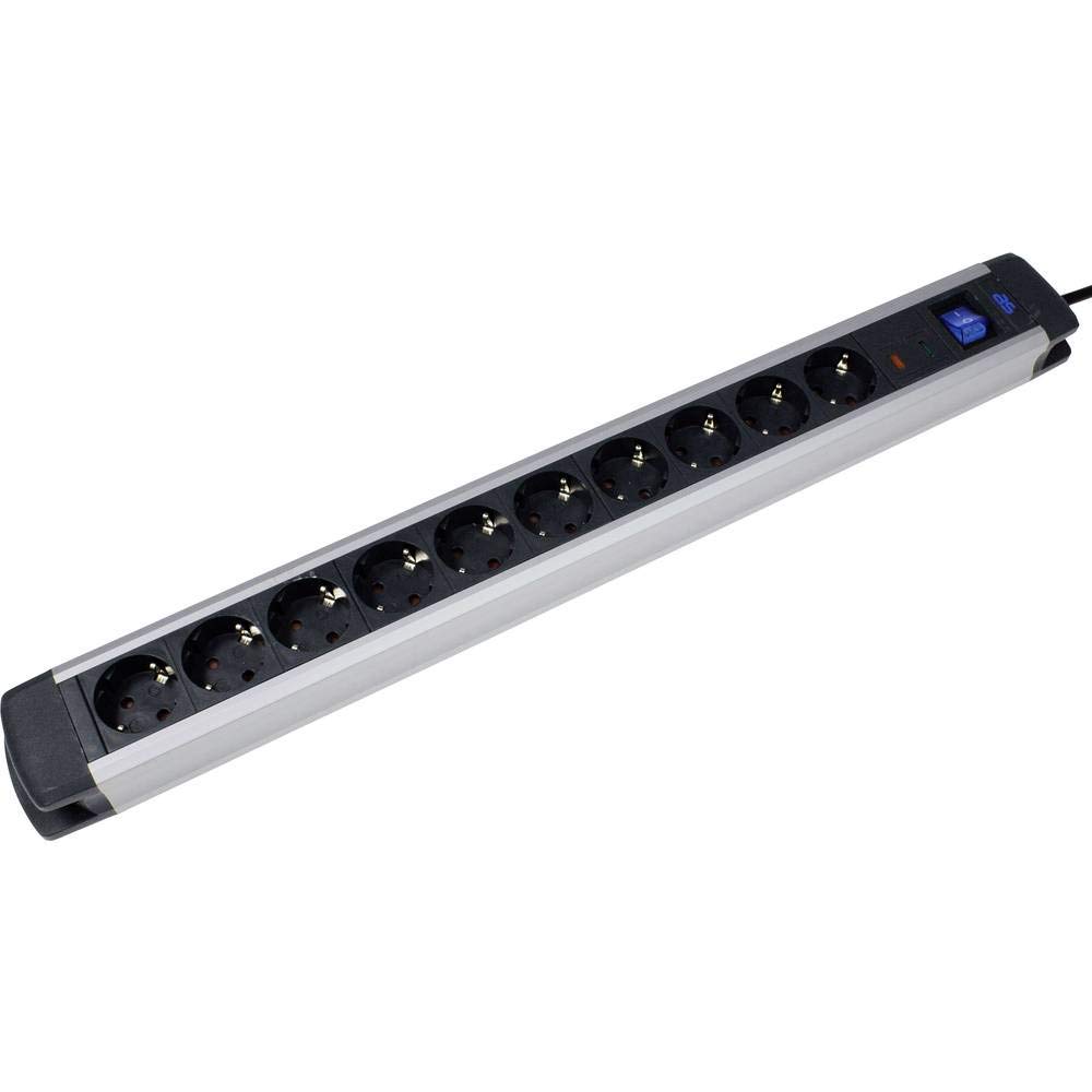 as - Schwabe Multiprise en Aluminium - Câble de surtension de 1,5 m avec 10 Prises - Câble d'extension avec Protection Contre Les surtensions et Protection Enfant - Multiprise avec Interrupteur