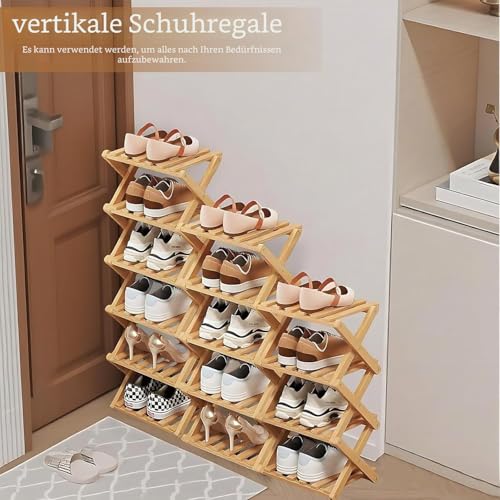 kiss me Faltbares Schuhregal, klein, vertikales Schuhregal aus Holz, kleines Schuhregal für Engen Raum ohne Installation, drinnen für Flur, Eingang, Ecke, Schlafzimmer (Natur, 2 Etagen)