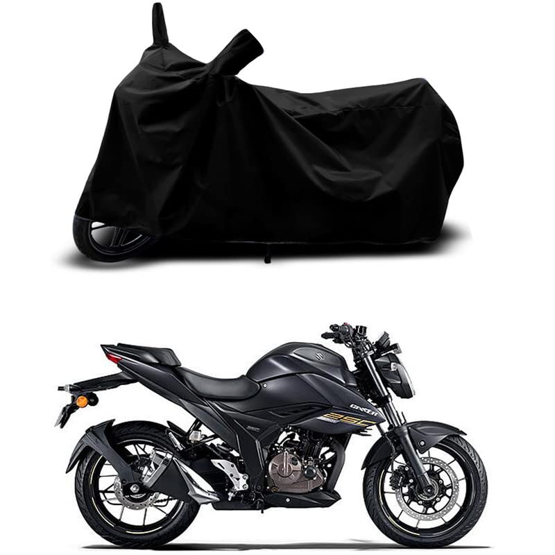 Image of 100% Scratchproof /UV-Rays /Heat Protection /Birds Dropping /Water Resistant /Dust Proof /Waterproof /Bike Scooty Two Wheeler Body Cover Compatible for Suzuki Gixxer 250 BS6 All Varients[Black]