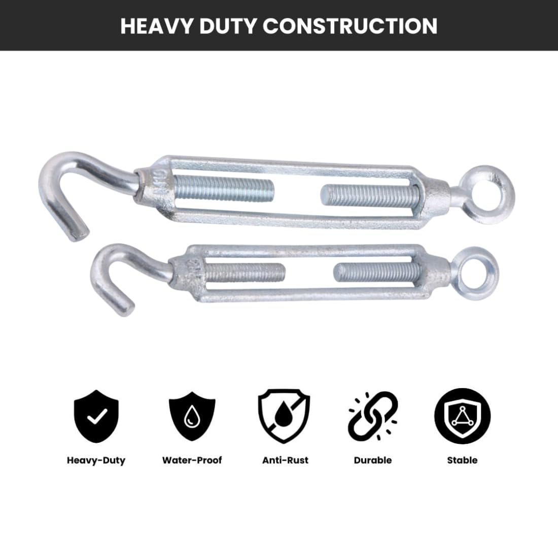 Conclood India 06Mm (Set of 5) Galvanized Turn Buckle | Tension Hook | Eye to Hook | Adjustable | Straining Screw Open Body | Tie Rods & Other Tensioning System. 1