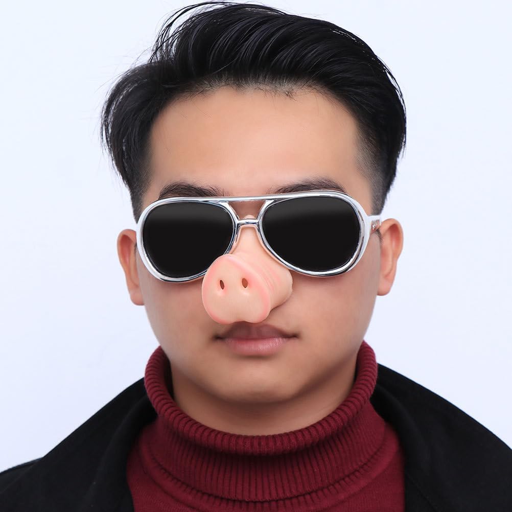 NUOBESTY 2pcs Funny Party Glasses Novelty Pig Nose Glasses Dress Up Cosplay Sunglasses Costume Disguise Eyeglasses Photo Props for Fiesta Carnival Party Favors Silver