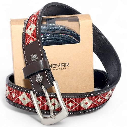 Genuine Leather Beaded Western Heavy Duty Belt, Rodeo belt For Cowboy Cowgirl.2