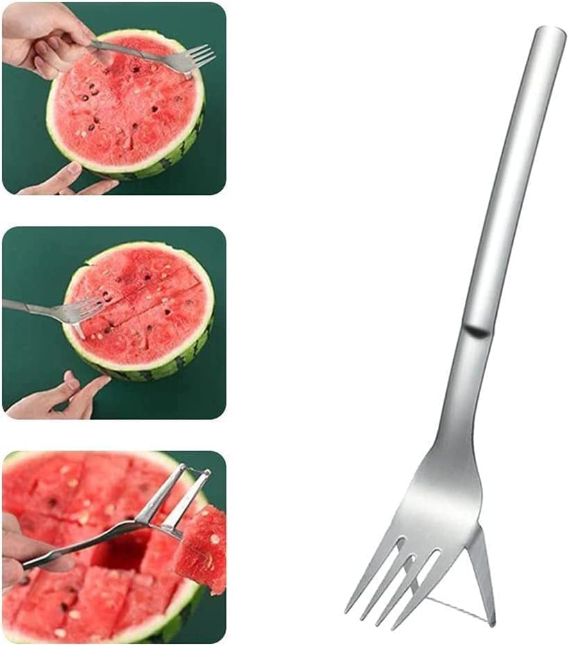 KEYIDECutter-Stainless Steel Fruit Cutting Fork Water Melon Slicer Cutter Cube Cutting Tool for Kitchen