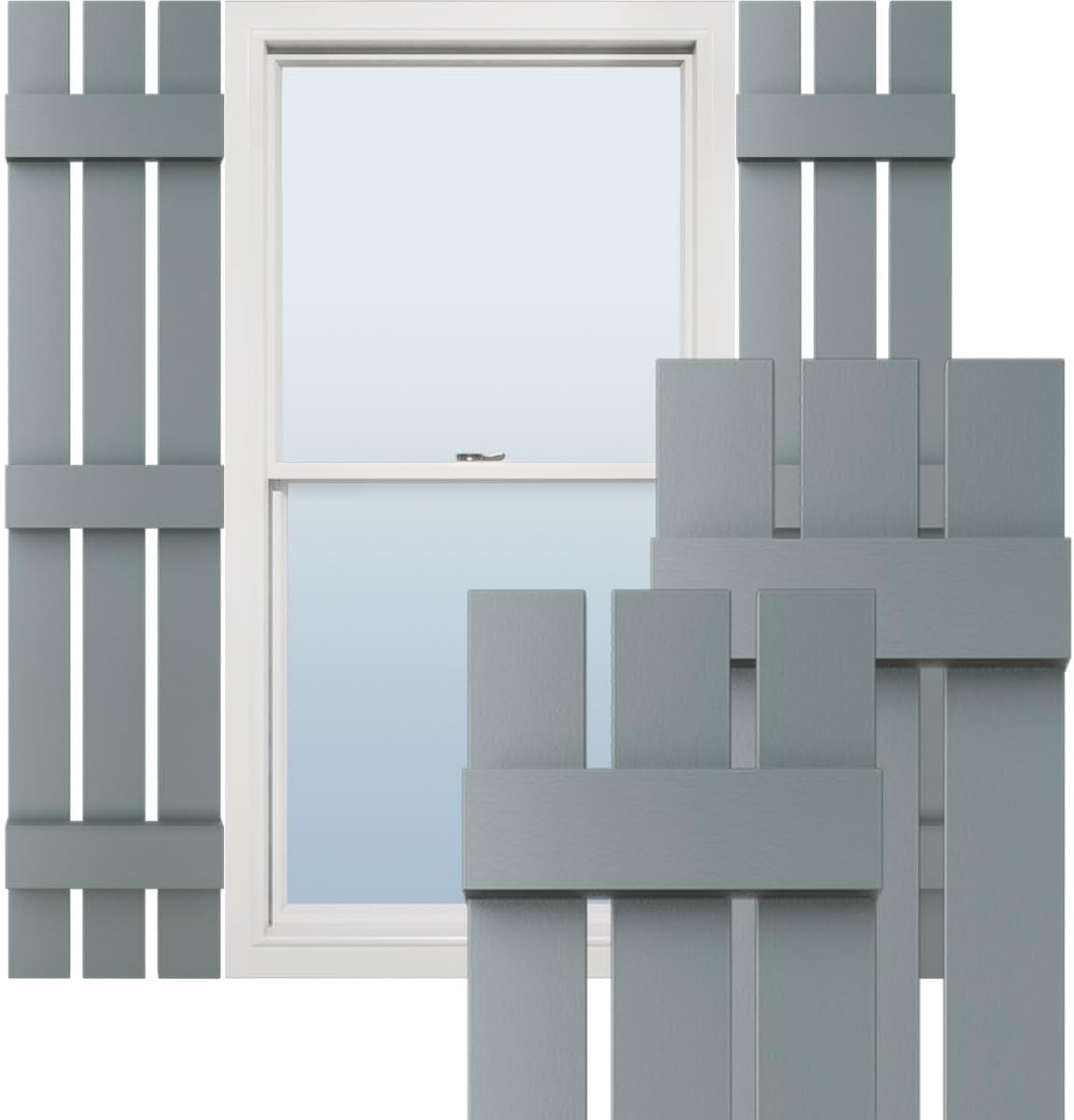 12"W x 64"H Lifetime Vinyl, TailorMade Three Board Spaced (3 Batten), Board-n-Batten Shutters, w/Shutter-Loks (Per Pair), Storm Cloud 64-in. H 419 - Storm Cloud