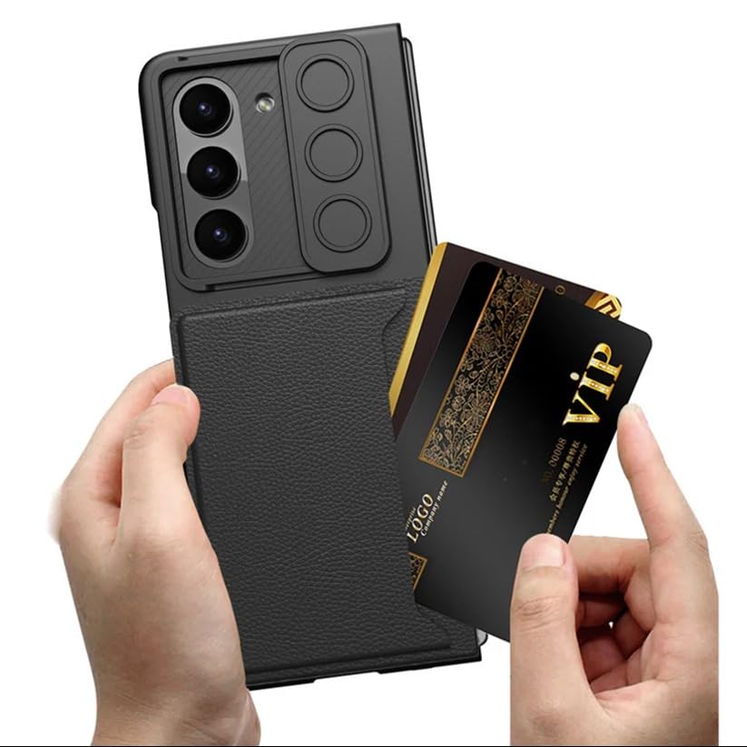 Image of MILLION CASES Back Cover Case for Samsung Galaxy Z Fold6 Shockproof Protective Sliding Window Wallet Case for Men & Boys(Carbon Black)