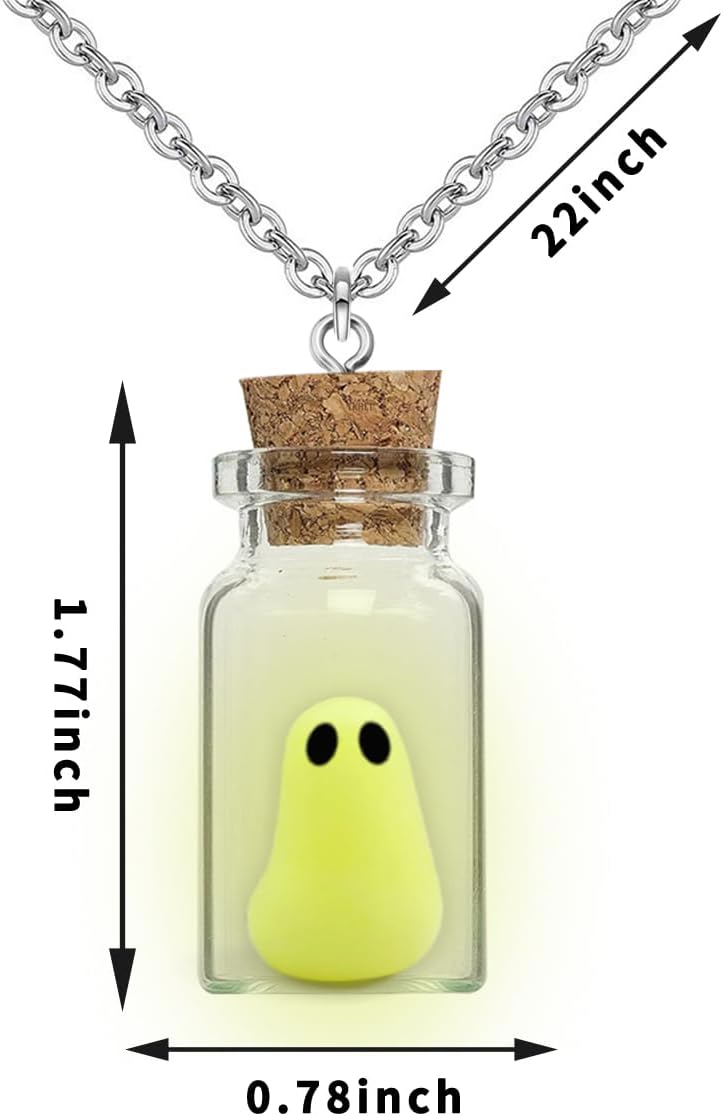 Yellow Ghost in a Bottle Pendent Necklace,Glow in The Dark Ghost Necklace,The Adopt a Ghost Halloween Accessories for Women and Men - Image 2