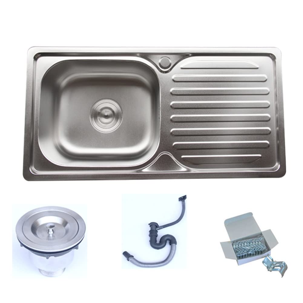 WDSOPK Kitchen Sink with Drainboard - Stainless Steel Topmount Multipurpose Sink for Workstation, Rv, Outdoor Kitchen, or Bar Sink - Single Bowl Basin,Left-Kit A-76x37.5cm