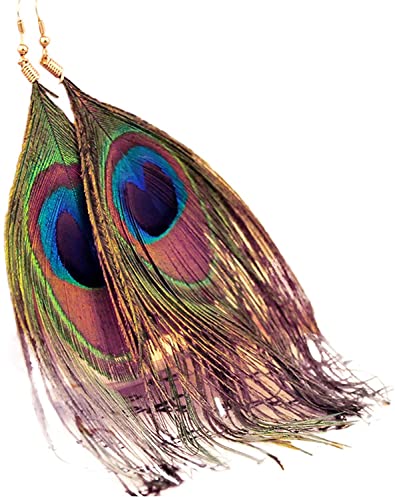 PULABO Boucles d'oreilles Ethnique Plume de Paon balancent Design Femmes Boucles d'oreilles pour Femmes Adolescentes Anniversaire noël Amis Cadeau élégant