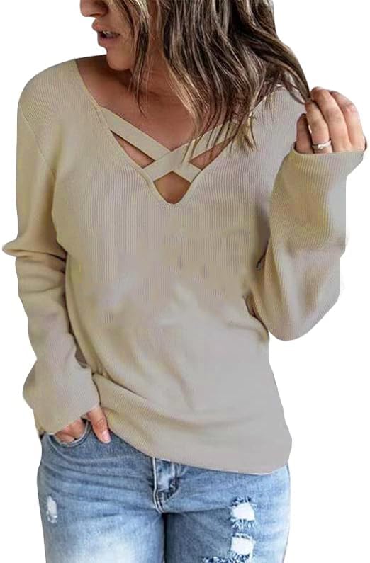 Image of Criss Cross V Neck Top for Women Pumpkin Thanksgiving Long Sleeve Christmas Sweater Crewneck Leopard Sweatshirt