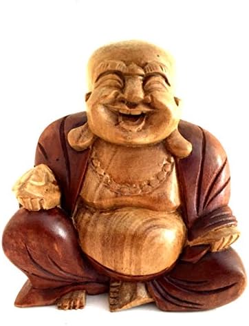 OMA Buddha Statue Solid Wood Carved Happy Buddha Sculpture Laughing Buddha Federal (TM) Brand