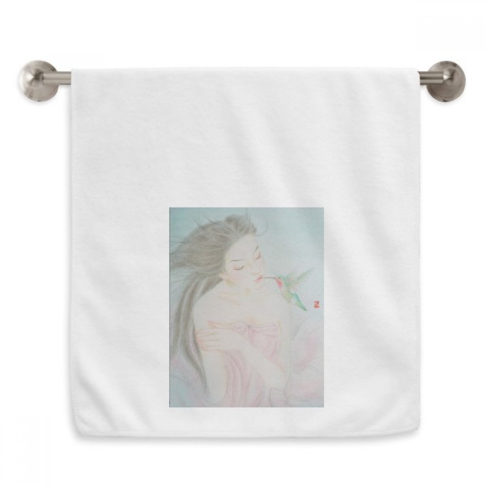 Serviette aquarelle oiseaux style chinois linteau de bain blanc doux
