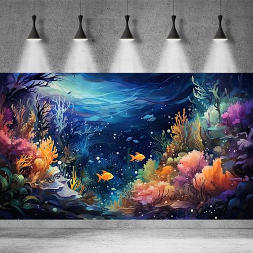 Image of Ocean Floor Aquarium Background Underwater Coral Reef and Fishes Landscape Fish Tank Backdrop Decor Underwater Coral Reef Aquarium Backdrop Tropical Life Theme Terrarium Background Decor 24x16in