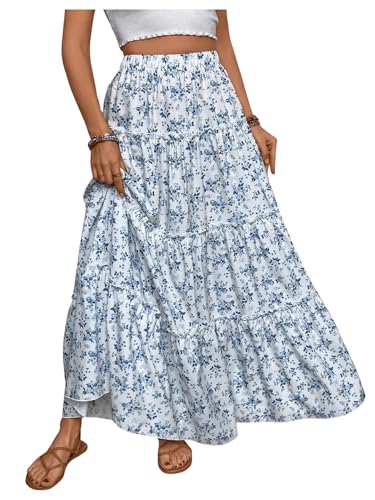 MakeMeChic Women's Plaid Maxi Skirts A Line Ruffle Tiered Layer