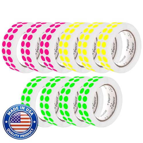Rouleaux d'étiquettes autocollantes Perco de 1,27 cm, lot de 10 ronds fluorescents