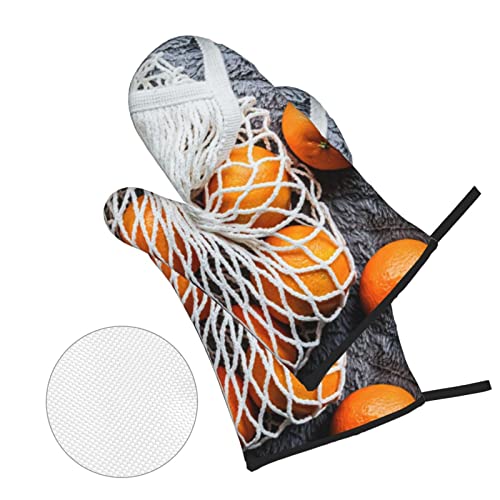 Scattered Orange Fruits Oven Mitts And Pot Holders 4 Pcs Set Heat Resistant Non-Slip Oven Gloves And Potholders For Kitchen Cooking Baking Grilling Bbq #TOP2